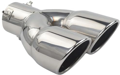 MOCNT Verdicktes Auto Auspuff Endrohr Edelstahl Auspuffblende Endrohr Schalldämpfer Auspuffrohr Universell Auspuffspitze Doppelendrohr Dual Auspuffendrohr Gerade Silber 63mm