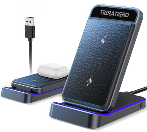 tigratigro Chargeur Induction Stand, sans Fil 15 W Qi Charge Rapide, Chargeur sans Fil Pliable, Wireless Stand pour Samsung/iPhone12-16 Series Noir