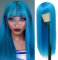 Lange Blaue Perücke mit Pony Gerade Frauen Synthetische Hitzebeständige Natürliche Cosplay Tägliche Halloween Haar Perücke (blau)