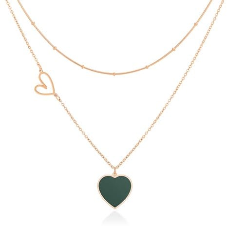 Linawe Emerald Green Layered Necklaces for Women Trendy, Heart Choker Pendant Necklace Rose Gold Chain Stacked Necklace, Stainless Steel Y2K Preppy Necklace Jewellery