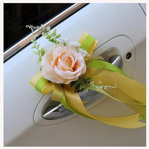 4 Stück Autoschleifen Hochzeit Autoschmuck Blumen Schleifen Auto Deko | Hochzeitsauto Deko, Schleife mit Künstliche Blume, Hochzeitsdeko, Für Auto Türgriff & Rückspiegel, 36 x 15 cm
