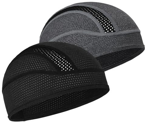 MELASA Cooling Fahrradmütze Unter Helm, Mech Atmungsaktive Helmet Liner Skull Cap, Fahrradhelm Mütze Laufmütze Sport Funktionsmütze für Männer Frauen, Passt unter Helme(Schwarz & Grau)