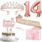 14 Geburtstag Mädchen Deko, 14. Geburtstagskrone und Schärpe, Tortendeko Geburtstag und Kerzen, Roségold Folienballon 14, 14. Geschenk für Mädchen zum Geburtstagsparty Supplies