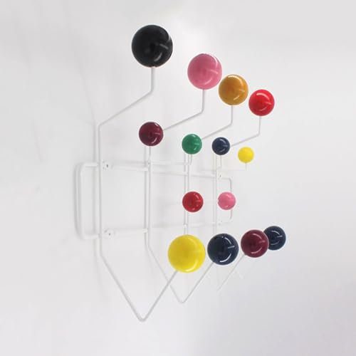 AILZCFX Patère Boule en Bois, Porte-Manteau avec 14 Crochets, Porte-Manteau Mural, Rail à Crochets avec Boules colorées, Porte-Manteau pour entrée, Couloir, Chambre à Coucher, Salle de Bain