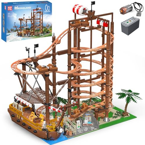 Mould King 11013 Kit de Montagnes Russes en Boucle, kit de Parc à thème forain avec Montagnes Russes et Bateau Pirate, kit de modèle pour Adultes (2174 pièces)