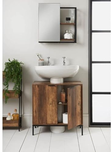 B12 Rustic Oak Finish Tromso Under Sink Cabinet Add some stylish and useful storage to your bathroom W60 x D30 x H60cm (Approx.)