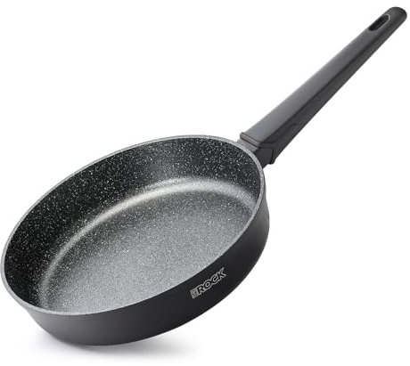 THE ROCK Padella profonda antiaderente con coperchio, manico per rimanere fresco, padella da chef in pietra sana, compatibile con induzione, senza PFOA (22,9 cm), nero