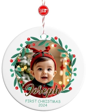 Bemaystar Personalised Baby's First Christmas Baubles Christmas Tree Decorations Custom Ceramic Christmas Ornaments 1st Xmas Gifts for Kids Girls Boys Toddler New Baby