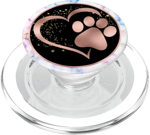 kimiqueMonogram Rosa Herz Katze Hund Pfotenabdruck PopSockets PopGrip für MagSafe iPhone (Transparent, Regenbogen, Magnetisch)