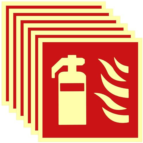 AOZUO 6 pcs cartelli per estintore, 15 x 15 cm, cartelli per estintore che si illuminano al buio, autoadesivi, cartelli per estintore riutilizzabili, adatti per uso interno ed esterno