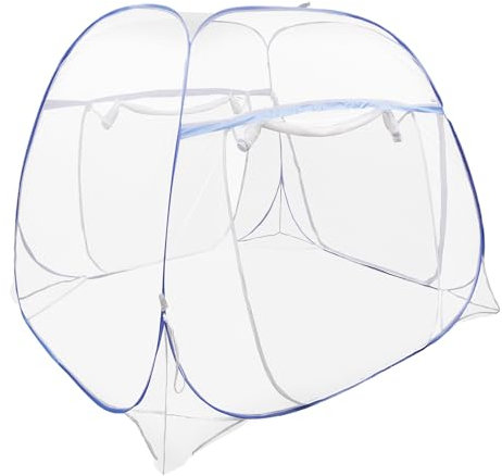 Qussse Moustiquaire de lit pliable - 200 x 180 x 145 cm - Pour voyage - Triple porte et double fermeture éclair - Pour lit queen size de 5,91 m de large - Bleu