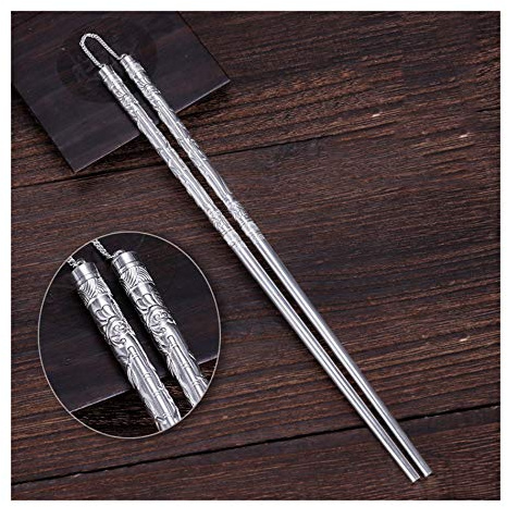 KTREZ 1 Paar silberne Essstäbchen, 25 cm, wiederverwendbar, chinesisches Silberporzellan, wiederverwendbar, Geschirrspüler, hochwertige silberne Essstäbchen, Geschenkpaket (22 g) F