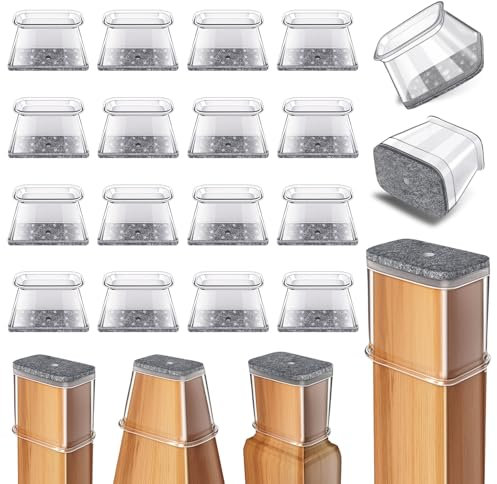 24 Pcs Chair Leg Floor Protectors Rectangle, Silicone Felt Furniture Leg Pads Caps Covers for Hardwood Floors, Fit L:50-64mm, W:25-38mm
