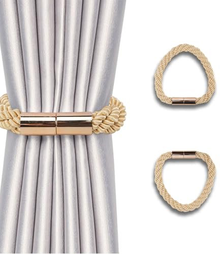 NAHUAA 2 Stück Raffhalter für Vorhänge Magnetisch Gold Raffhalter für Gardinen Halterung Gardinenhalter Raffhalter für Haus Büro Dekoration
