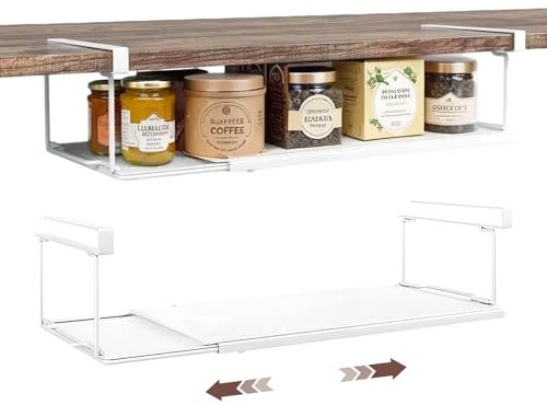 Pinkgarden Expandable Under Cabinet Organizer, Metal Hanging Storage Basket, Under Shelf Storage Basket for Kitchen, Laundry, Shoe, Office & Wardrobe Partition, White,Taller