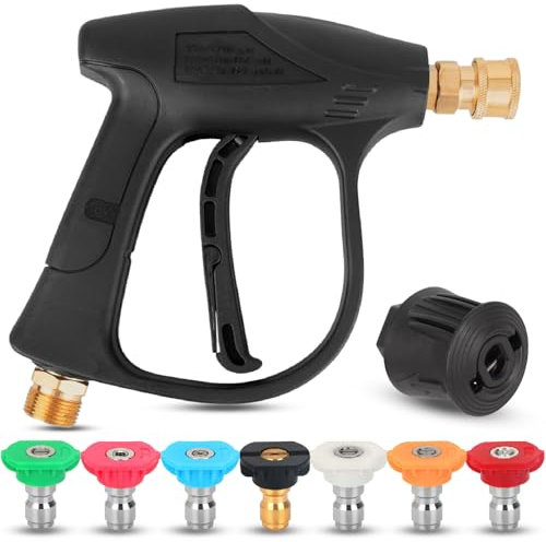 HELISAN Pistola per idropulitrice ad alta pressione, pistola per lavaggio a getto con 7 ugelli a spruzzo, pistola a rondella corta per Karcher Cleaner Wash Mit M22 14 mm raccordo tubo connettore
