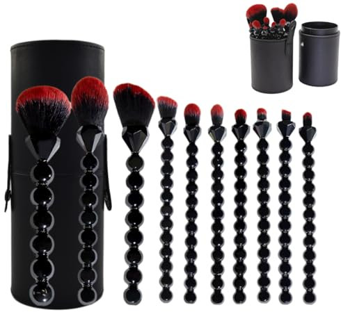 Juego de 10 brochas de maquillaje únicas de diamantes y perlas con estuche de almacenamiento, cerdas suaves y no desprende pelusa, para base, polvo y sombra de ojos, diseño de lujo para viajes, hogar