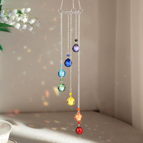 Regenbogen Sonnenfänger Kristall Fensterdeko Hängend Prisma Windspiele für Draußen Hängend Lichtfänger Kristalle zum Aufhängen Sonnenfänger Basteln Windspiel Garten Suncatcher Crystal Sun Catcher