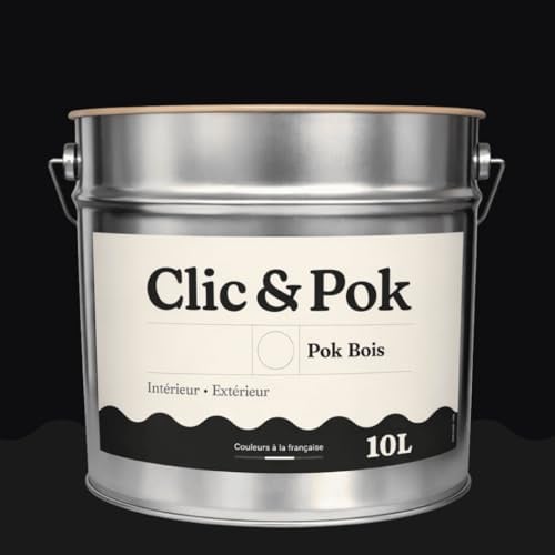 POK BOIS Peinture Bois Extérieur Intérieur – Satinée, Résistante Intempéries UV, Multisupport - 10L - RAL 9005 Noir foncé
