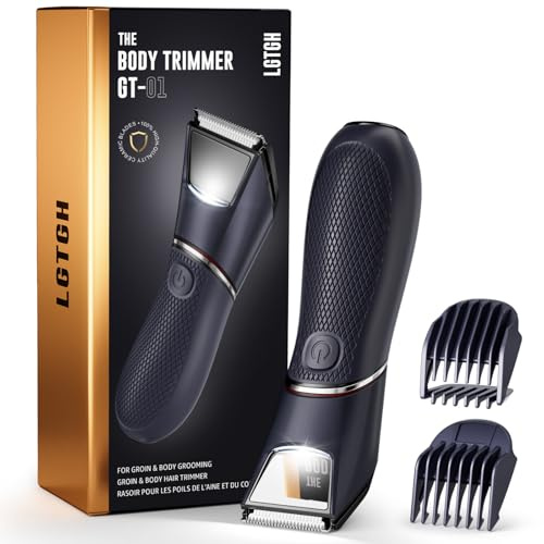 Body Hair Trimmer for Men: Pubic Hair Trimmer with Mirror & LED Light - Electric Ball Shavers with Ceramic Blades & Travel Lock - Body Groomer IPX7 Waterproof Wet or Dry Use for Groin/Legs/Chest