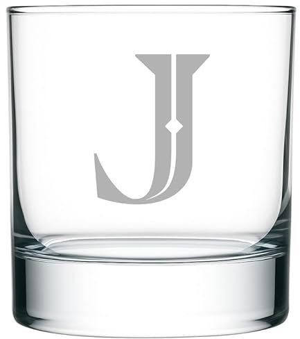 J Personalisiertes Whiskyglas mit Buchstabe J – Hochwertiger Tumbler 30cl – Geschenk mit Initialen Buchstaben – Stilvolles Whiskey Glas mit Gravur