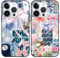 Phoona 2 Pack Cute Bow Case for iPhone 14 Pro 6.1, European Collage Preppy Summer Girly Design Pattern for Girls Women, Slim Soft Silicone Shockproof Bumper Protector Cover, Blue 01