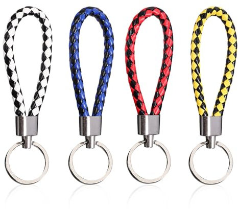 LEMLIN 4 Stück Schlüsselanhänger Schlaufe, Geflochtenes Leder Schlüsselanhänger, Bunt Autoschlüsselanhänger Schlüsselbund Kurz für Wohnungsschlüssel, Unisex für Damen und Männer
