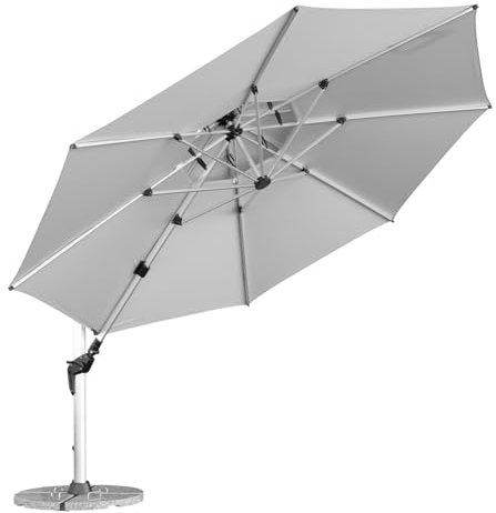 anndora Aluminium Ampelschirm 4m Sonnenschirm - mit Kurbelsystem - Drehbar, Neigbar, Kippbar - Marktschirm, Gartenschirm - Farbe Silber Grau