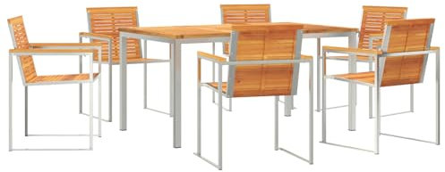 vidaXL 7-teilige Garten Essgruppe Solid Wood Akazie, Gartentisch 150x90x75 cm Solid Wood Akazie