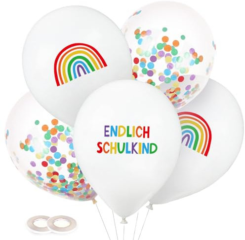 MEJOSER 24 Stück Einschulung Deko Luftballons Endlich Schulkind 2025 Regenbogen Ballons 12 Latex Schulanfang Mädchen Junge Schulstart Schuleinführung Party