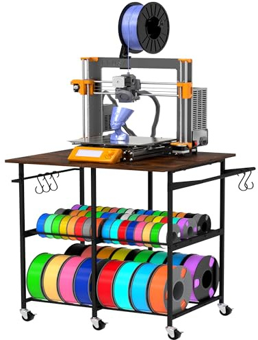 Alyoen 3D Drucker Tisch mit Filament Regal, Filament Aufbewahrung Regal mit Rädern für PLA/ABS/TPU Aufbewahrung Halter, 3D Drucker Zubehör für Büro, Zuhause, Schule, Werkstatt (Schwarz)