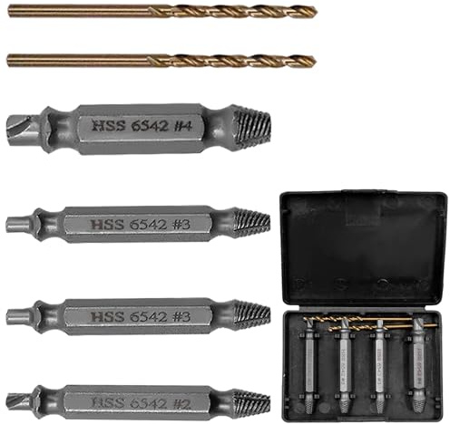 4 PCS Damaged Screw Extractor Set SKU01243 Screw Extractor with 2 Twist Drill Bit for Stripped, Rusted, and Stubborn Screws