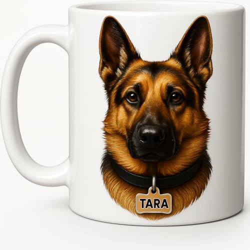 Personalised German Shepherd Mug – Gift Wrapped Box, Custom Dog Name Coffee Cup Gift Alsatian Dog Owners