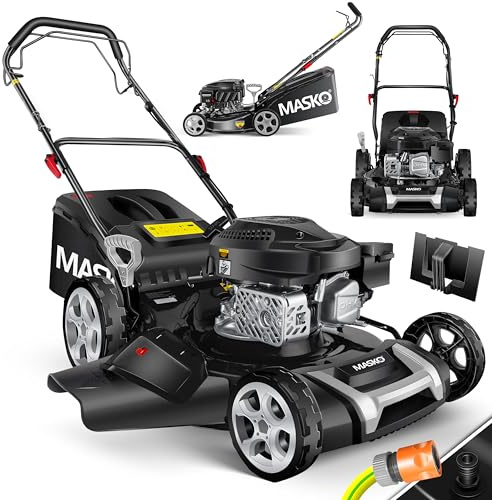 MASKO® Tondeuse à gazon à essence 5 en 1 | Largeur de coupe 51 cm | Réglage de la hauteur de coupe 8 positions | Moteur OHV 4 temps 6,0 CV | Panier collecteur de 65 litres | Avec kit de paillis