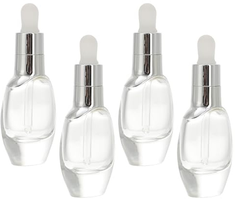 Amosfun Flacons Compte-gouttes Argentés en Verre 30ml Lot de 4 Pipette, Bouteille Rechargeable Portable pour Huile Essentielle, Voyages