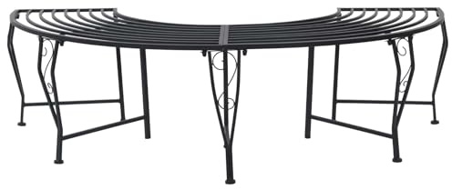 LoogCape Banc d'arbre 4 places 160 x 80 x 44 cm en acier noir semi-circulaire comme banc de jardin ou de terrasse résistant aux intempéries pour extérieur