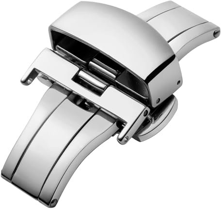 BINLUN Uhr Verschluss Edelstahl Schmetterling Uhrverschluss Faltschließe Schnalle für Leder Uhrenarmbänder in Gold, Roségold, Silber, Schwarz (12mm, 14mm, 16mm, 18mm, 20mm, 22mm)