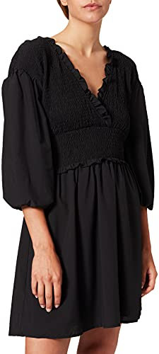 NA-KD Women's Smocked Mini Dress Casual, Black, EU 34