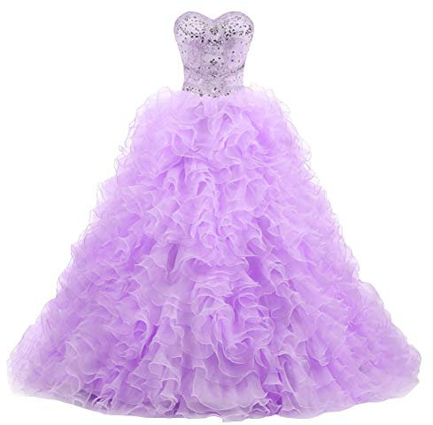 Snow Lotus Vestido formal de quinceañera con cuentas y volantes para mujer, morado, 44