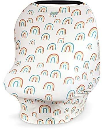 Itzy Ritzy 4 in 1 Stillbezug, Autositzbezug, Einkaufswagenbezug und Infinity Schal - Atmungsaktiv, Mehrzweck-Mom Boss Stillbezug, Autositz-Vordach, Wagenbezug & Schal, über dem Regenbogen