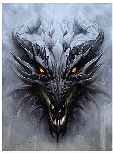 wandmotiv24 Drachen Wandbild aus Acrylglas, Größe 60x45cm, Hochformat, Kopf Drache, Schwarz, Dragons, Fantasy, Bilder zur Motivation, Dekoration Wohnung modern, Acryl, Wanddeko Schlafzimmer M0143