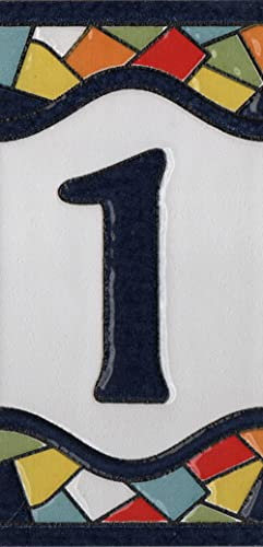 4.3' x 2.2' 11cm x 5.5cm Spanish Mosaic Hand-Painted Number Tiles & Metal Frames (Number 1)