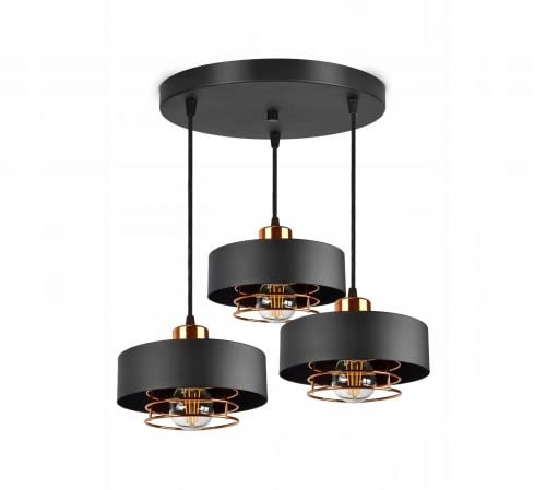 FKL DESIGN Home Deco Deckenlampe Pendellampe Hängelampe Wandlampe Leuchte Pendelleuchte Schwarz Weiß Kupfer Lampe aus Serie 754K (Schwarz, Hängelampe 754K-EZ3)