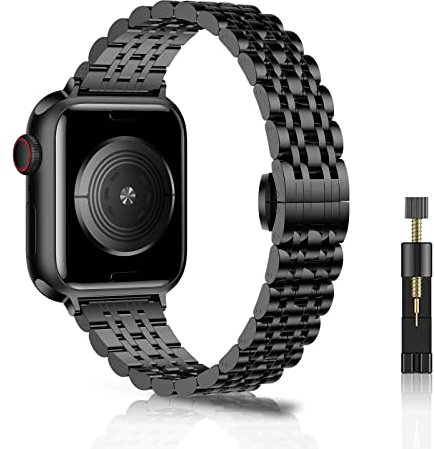 WoPail Correa Mujer Compatible con Apple Watch 42mm 41mm 40mm 38mm Serie 11/10/9/8/7/6/5/4/3/2/1, Pulseras de Repuesto Metal de Acero Inoxidable para iWatch SE 3/2/1 40mm - Negro