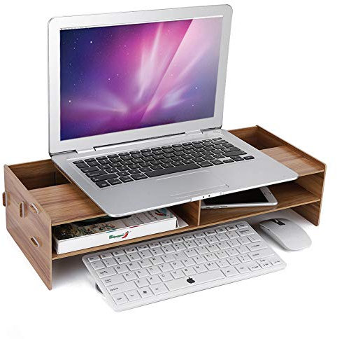 ASHATA Desktop Monitor Heighten Shelf Laptop Notebook Stand Storage Rack Bracket with 3 Small Line Holes, 7.5 * 7.5cm Small Space for Small Cups Pens Display Screen Keyboard Base