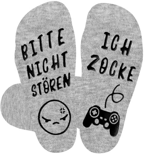 Socken mit Spruch Bitte Nicht Stören Ich Zocke, Lustige Gaming Socken Coole Weihnachten Geschenke für Gamer, Baumwolle Wintersocken Kleine Weihnachtsgeschenke für Männer Teenager Jungs zum Geburtstag