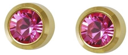 Mytoptrendz® Ear Piercing Stud Earrings Hypoallergenic Sterilized Surgical SteelGold Plated Frame with Bezel Set Colour Crystal Birthstone Colour Crystal (Rose pink)