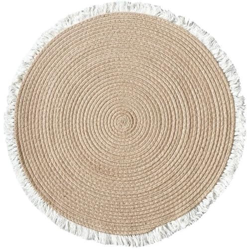 O·Lankeji Tappeto Rotondo in Iuta, Tappeto Intrecciato Rotondo in Fibra Naturale Tappeto in Iuta con Frange, tappeti reversibili Tessuti a Mano ecologici per Cucina Soggiorno (Size : 60cm)