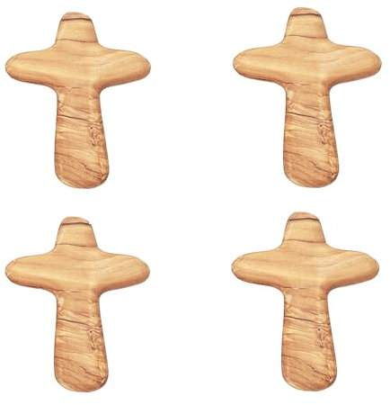 Olivenholz Kreuz, Handschmeichler Antistress Deko, Holzdeko Geschenk für Kommunion Taufe Firmung (1 Stück 10 cm)