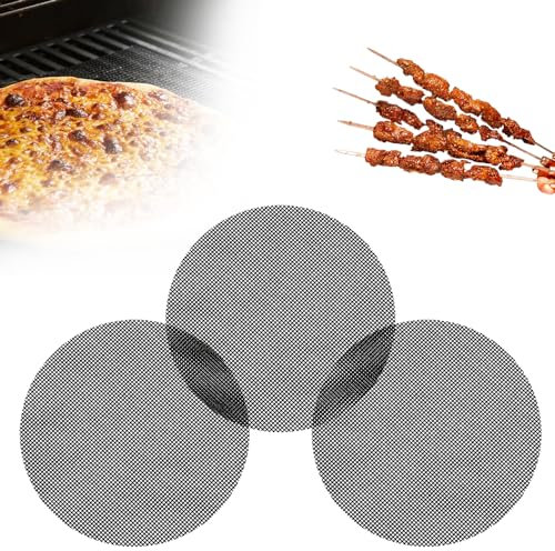 Non-stick BBQ Grill Mesh Mat, Grillmatte Set, Antihaft Gitter Grillmatte Beschichtet Wiederverwendbar BBQ Grillmatte Backzubehör zum Grillen von Gasgrill, Backofen, Kochen (3PC, Rund-36cm)